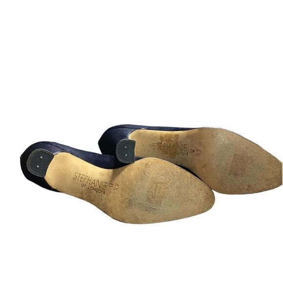 Stephanie of London Wm’s Sz 6.5 Blue 3 Inch Spool Heel Satin Pump Shoes - Picture 5 of 7